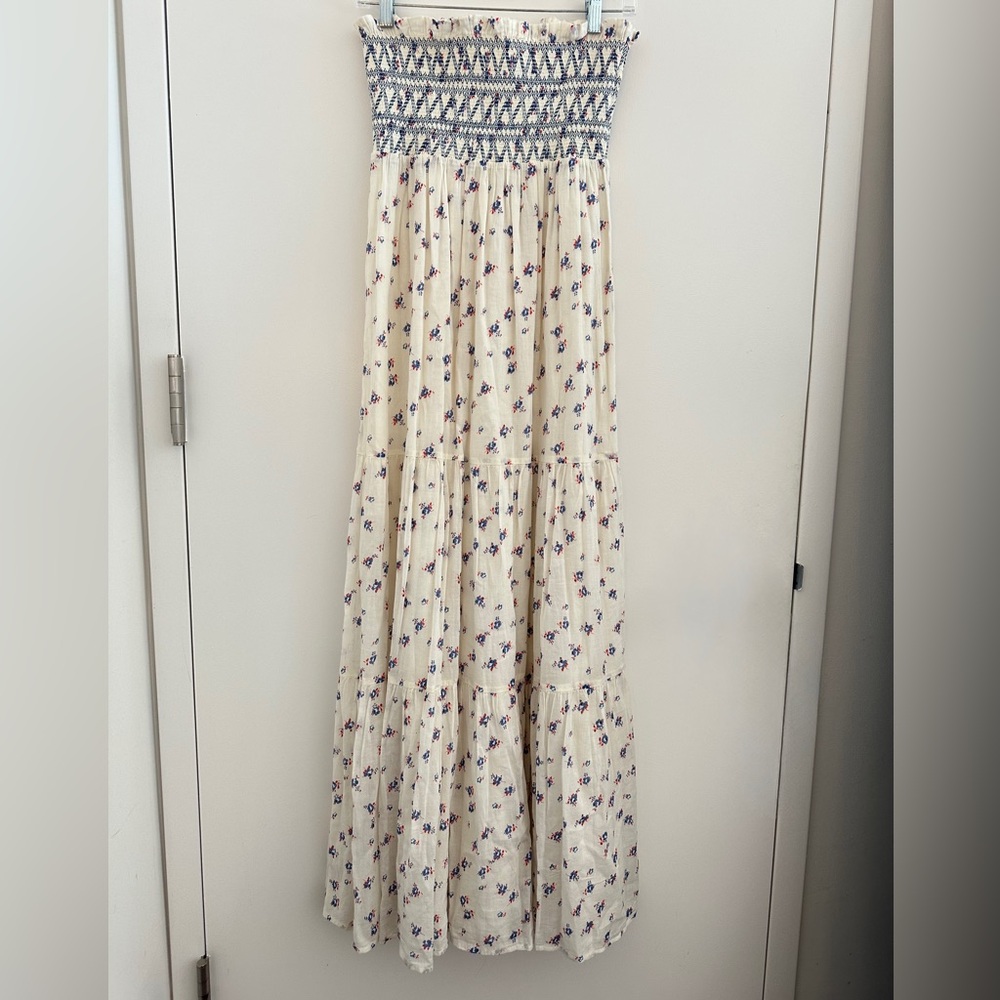 Cotton Strapless Floral Tiered Dress